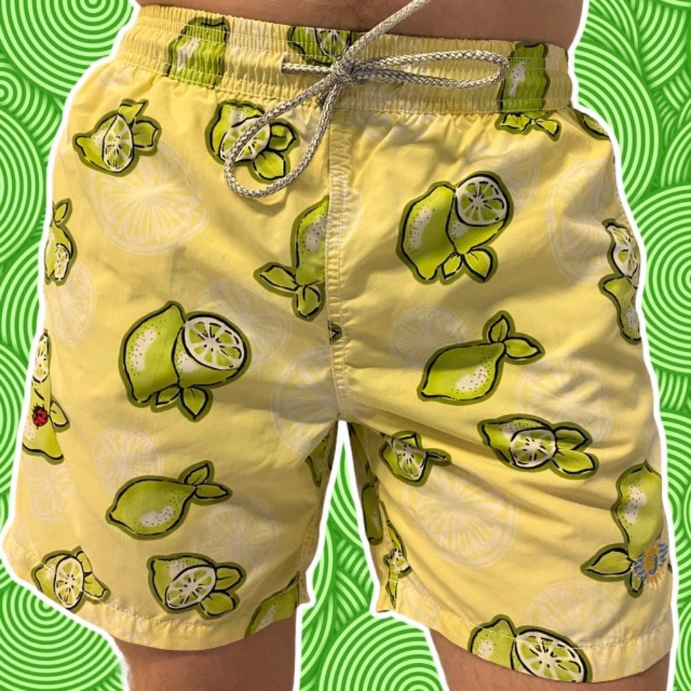 Solleone Lemon Yellow Citrus Swim Trunks Mens L